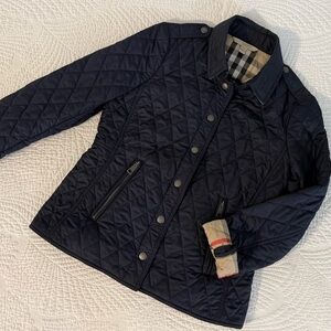 Burberry Brit Black and Cream Check Hip Length Fitted Thermo Jacket